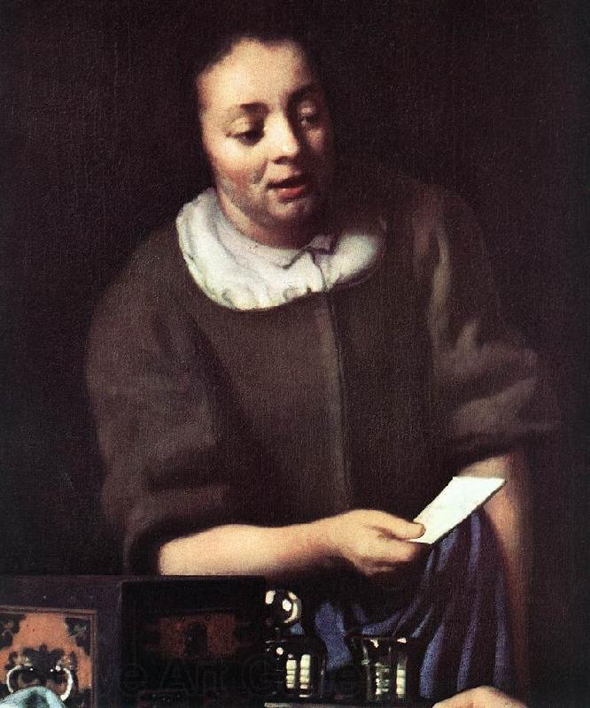 VERMEER VAN DELFT, Jan Lady with Her Maidservant Holding a Letter (detail)er France oil painting art